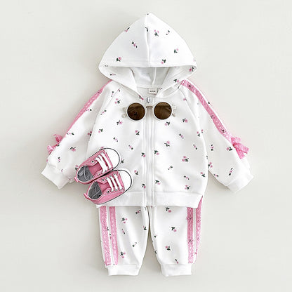Girls' Warm Hoodie Jacket Trousers Suit