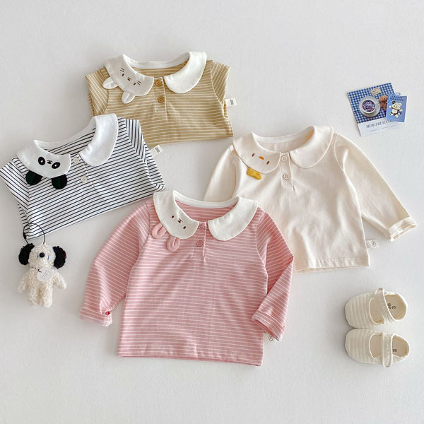 Girls Striped Cartoon T-Shirt - 0-5 Years
