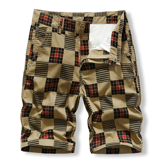 Work Shorts men's casual sports versatile Plaid pure cotton washed five point pants