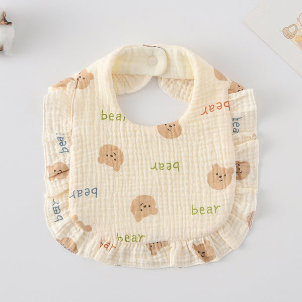Ruffled Cotton Baby Bib - Printed Gauze Lace