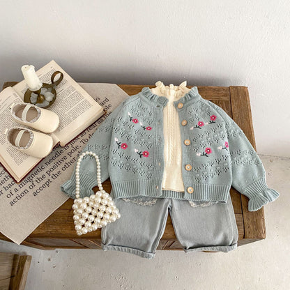 Embroidered Knitted Coat Cardigan