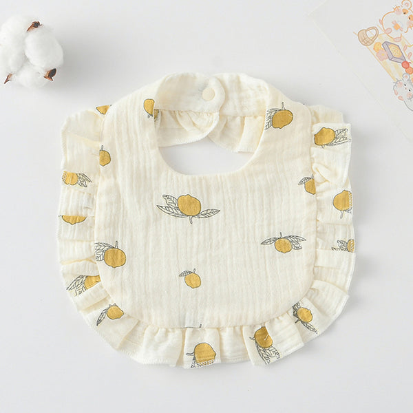 Ruffled Cotton Baby Bib - Printed Gauze Lace