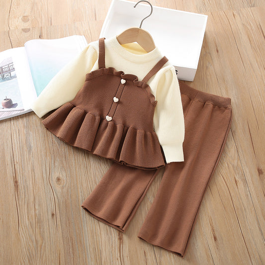Girls Knitted Long-sleeved Two-piece Pants