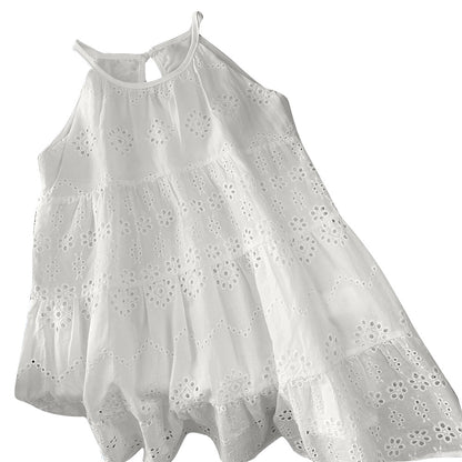 Girl's Strap Skirt Sleeveless Hollow Cotton