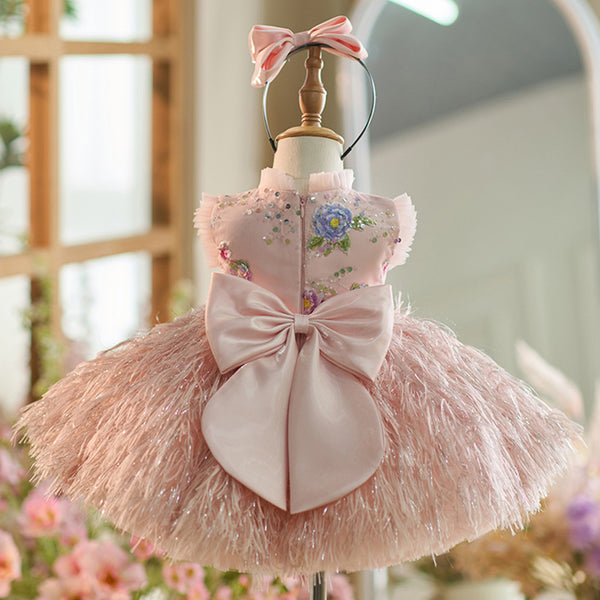 Feather-Trim Birthday Princess Dress