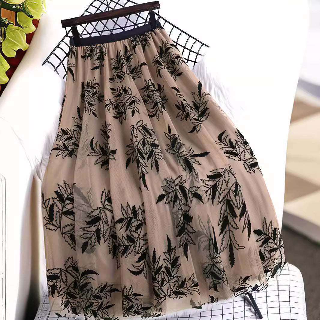Womens Flocked Printed Skirt