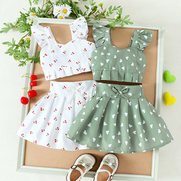 Girls' Bow-Detail Pleated Skirt Set