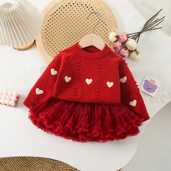 Chandail Fille Amour Brodé Tricoté Haut Chemise de Base