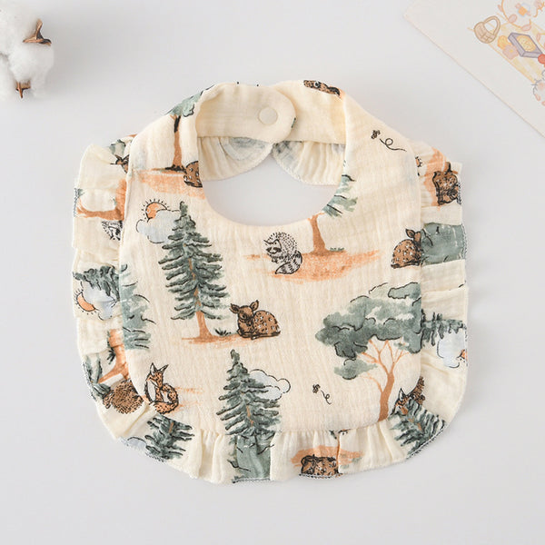 Ruffled Cotton Baby Bib - Printed Gauze Lace