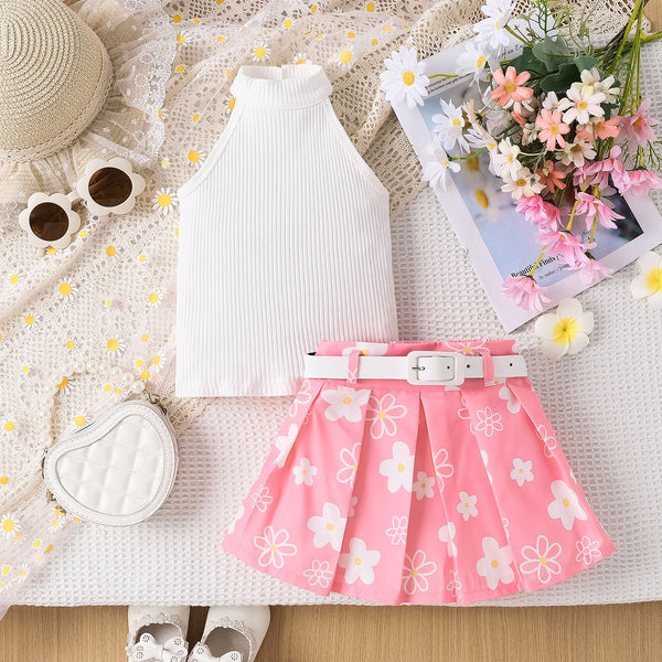 Girls' Striped Halter and Pleated Skirt Set