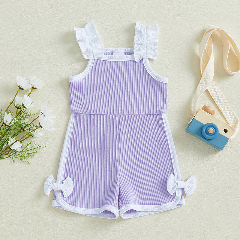 Bowknot Casual Suspenders Jumpsuit Shorts