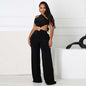 Lace-Up Hollow-Out Diagonal Neck Jumpsuit with Pleated Stitch Detail