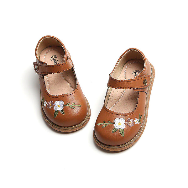 Girls' Leather Shoes Embroidery Princess