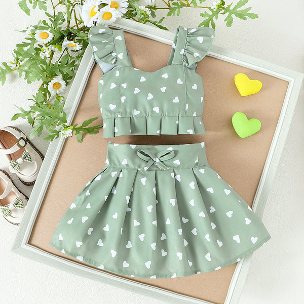 Girls' Bow-Detail Pleated Skirt Set
