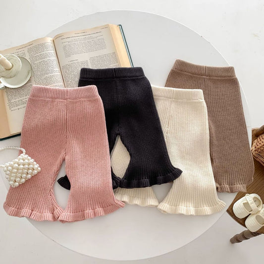 Girls Candy Color Knitted Bell-bottom Pants