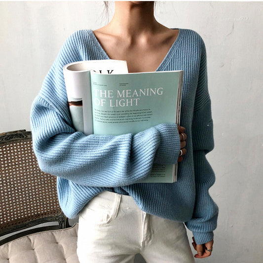 Women's V-neck Loose Sweater