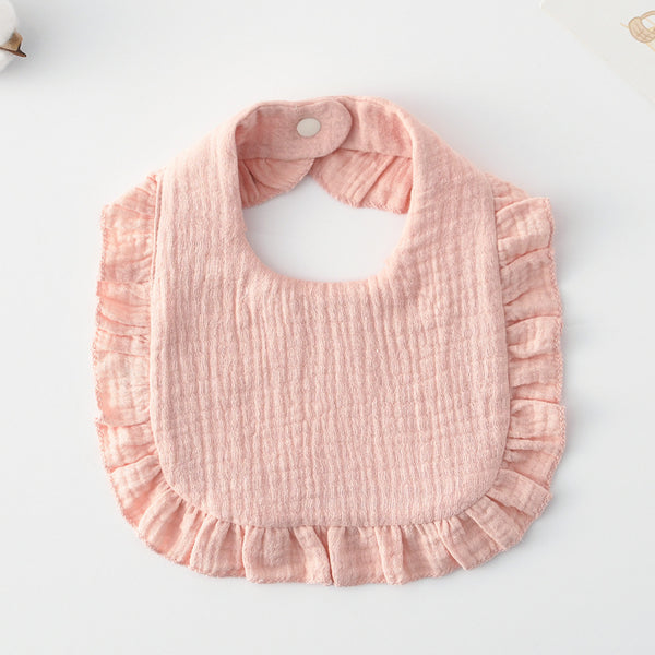 Ruffled Cotton Baby Bib - Printed Gauze Lace