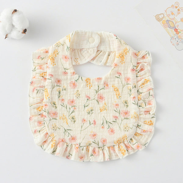 Ruffled Cotton Baby Bib - Printed Gauze Lace