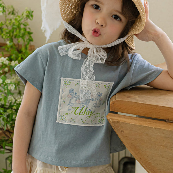 T-shirt confort couleur unie rétro pour jeunes filles