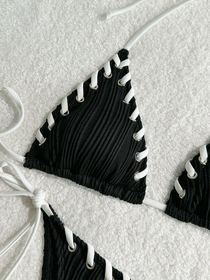 2025 Halter Wrinkled Weave Bikini Women Swimwear Female Swimsuit Two Pieces Bikini Set Brazilian Bathing Suit Swim Beach Wear