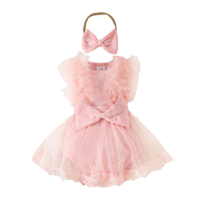 Siamese Triangle Sweet Bow Sleeveless Leotard Hair Band