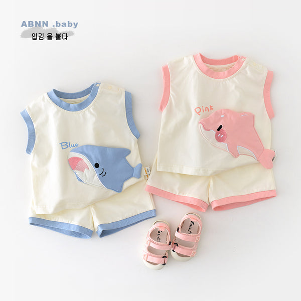 Kids' Shark-Print Vest Set