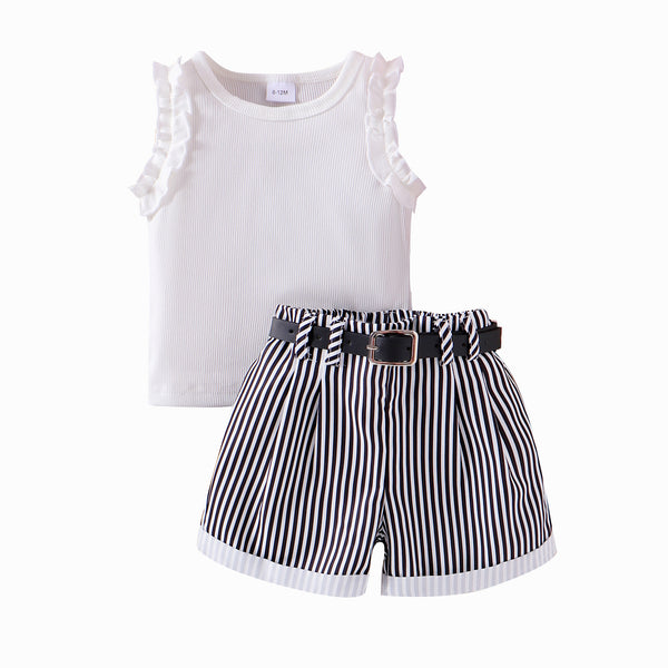 Ensemble débardeur et short rayé rose pour fille