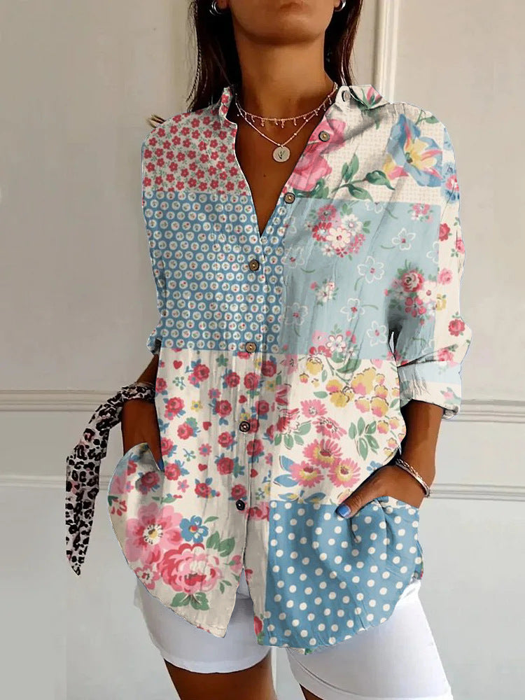 Womens Flowers Print Long Sleeve Shirt