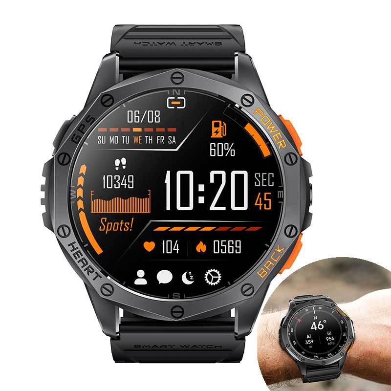 Montre intelligente K67 Bluetooth avec boussole et écran AMOLED