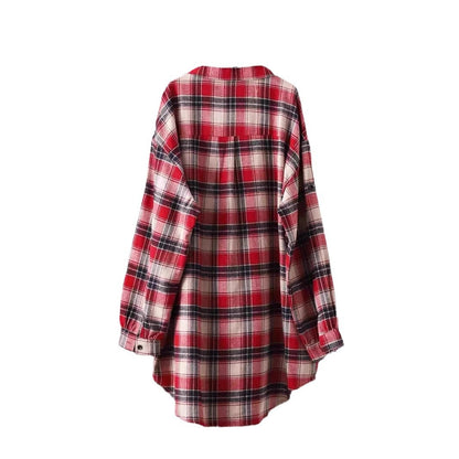 Loose And Idle Plaid Shirt Women's Mid-length Autumn Hongkong Style Coat