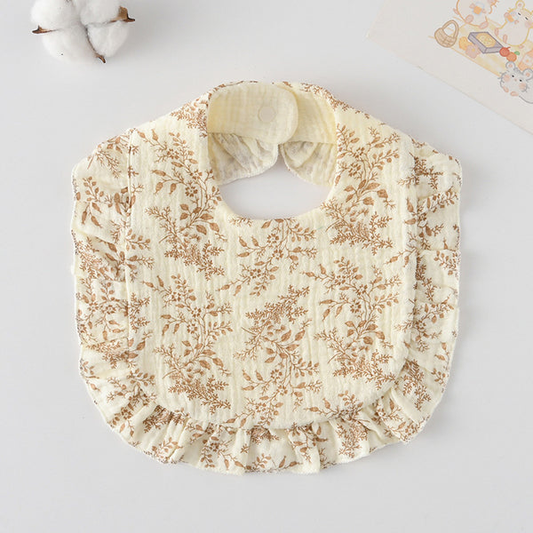Ruffled Cotton Baby Bib - Printed Gauze Lace