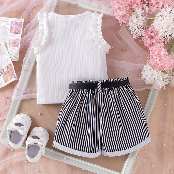 Ensemble débardeur et short rayé rose pour fille