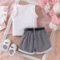 Girls' Pink Sunken Stripe Vest Shorts