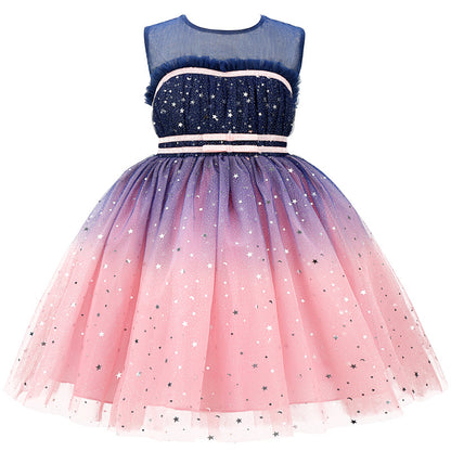 New Girls Gradient Sleeveless Mesh Tulle Tutu Dress