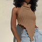 Débardeur en tricot uni à col roulé et coupe ajustée irrégulière pour femme