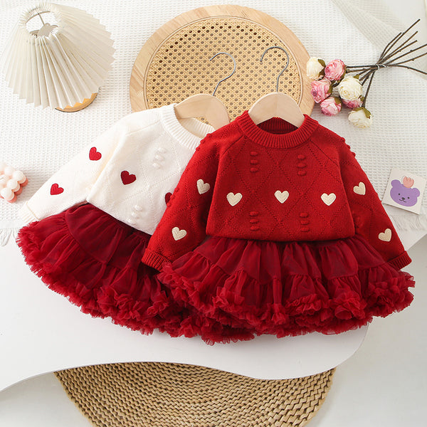 Chandail Fille Amour Brodé Tricoté Haut Chemise de Base