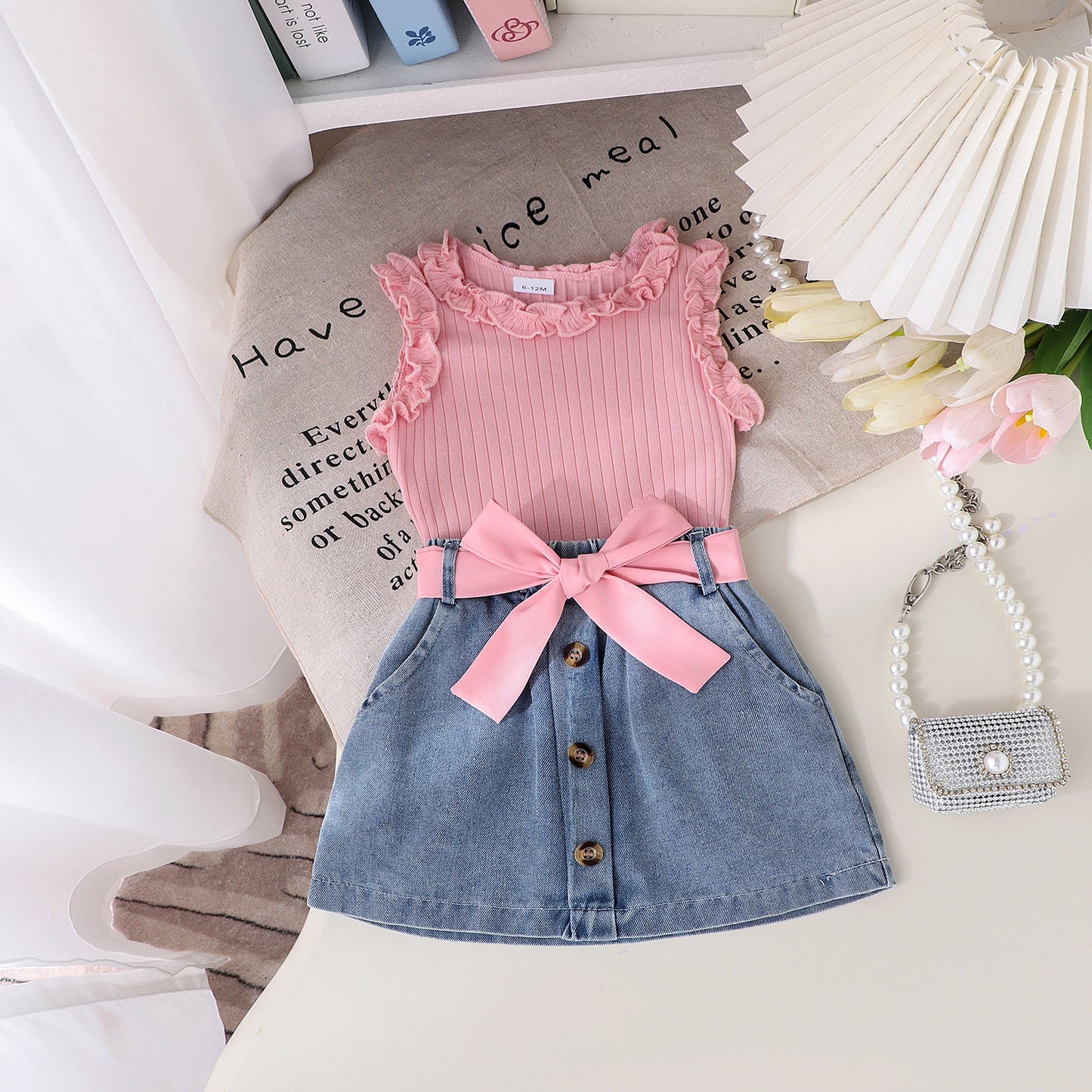 Girls Denim Skirt Three-Piece Set