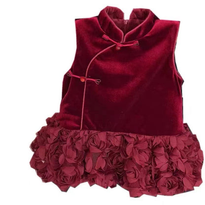 Girls' Fashion Velvet Padded Cheongsam Dress