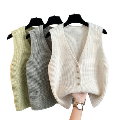 High Sense Classic Style Women's Clothing V-neck Knitted Cardigan Vest Vest Sweater