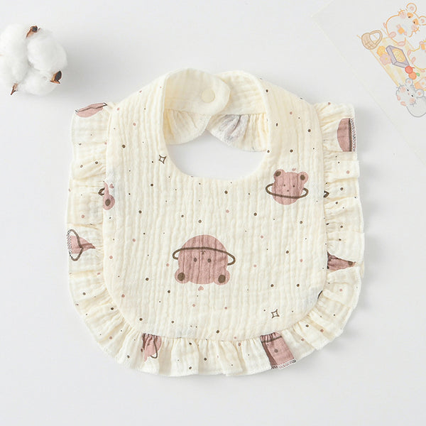 Ruffled Cotton Baby Bib - Printed Gauze Lace