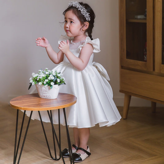 Children White Satin Princess Dress