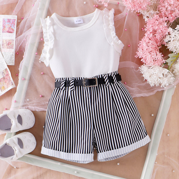 Ensemble débardeur et short rayé rose pour fille