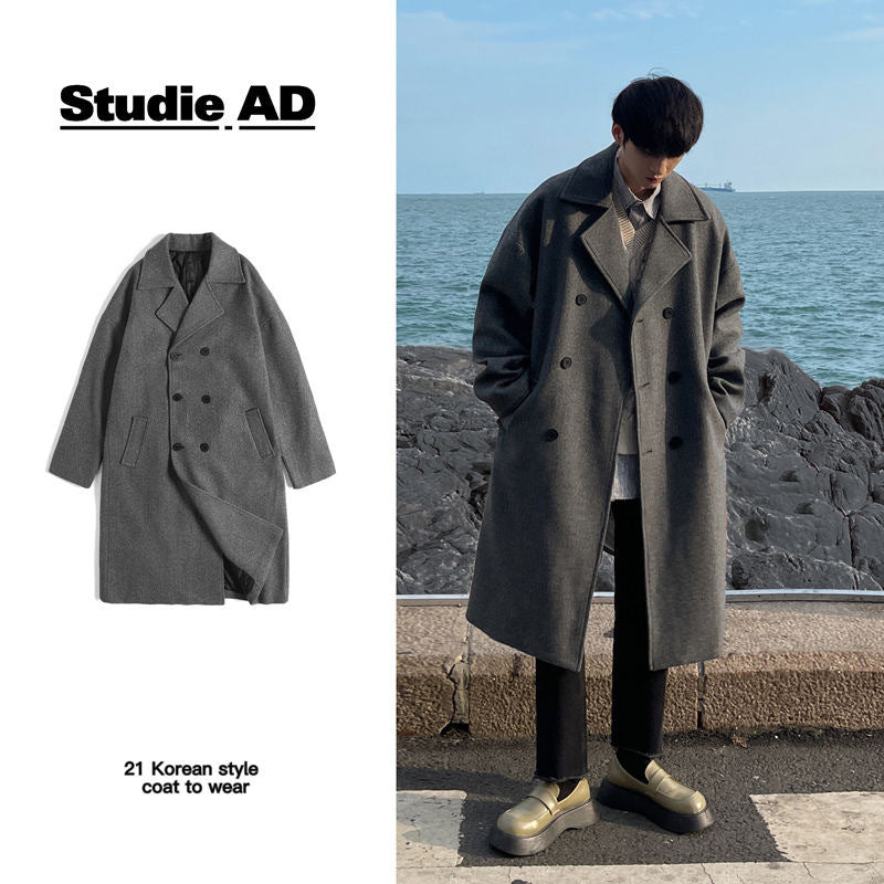 Double Breasted Woolen Trench Coat Thickened