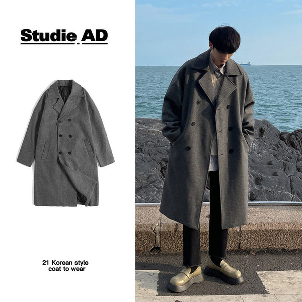 Double Breasted Woolen Trench Coat Thickened