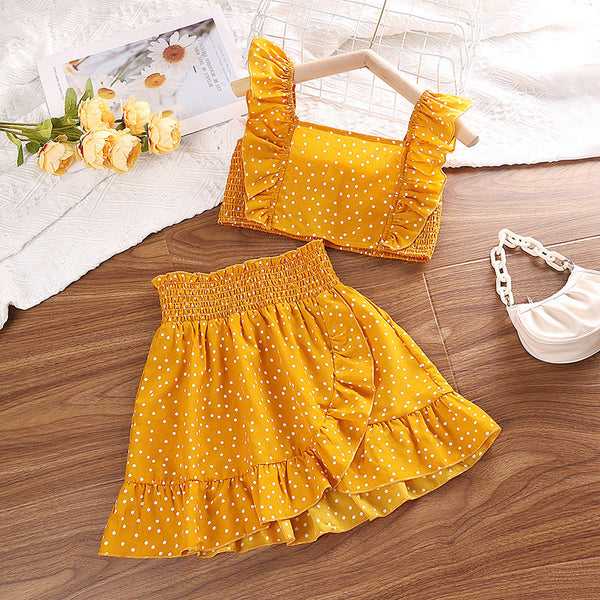Girls' Polka-Dot Top and Lace Skirt Set