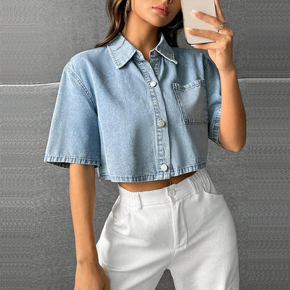 Denim Small Waistcoat Short Sleeve Shirt