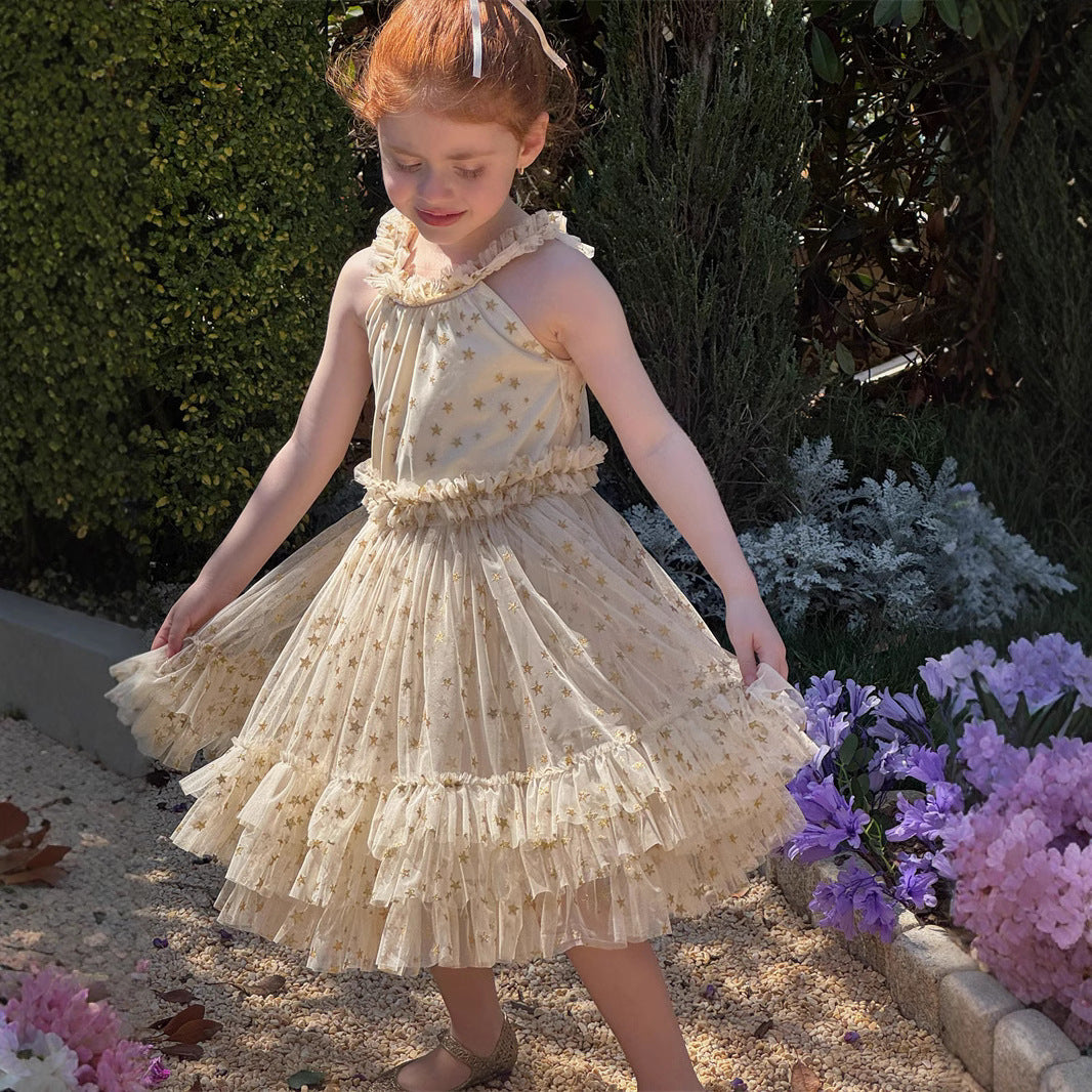 Summer Girls Sleeveless Halter Tulle Skirt