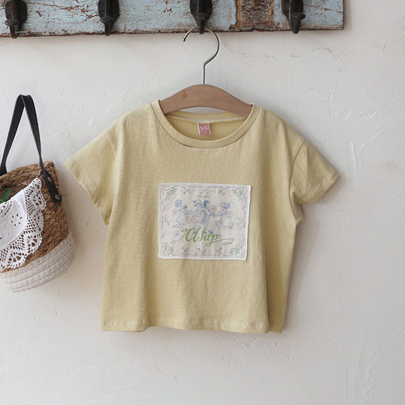 Fashion Girls Retro Pure Color Comfort T-shirt