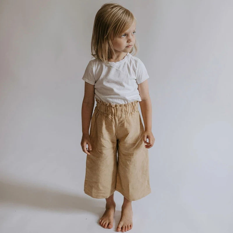 Linen Cotton Wide-leg Elastic Waist Casual Pants