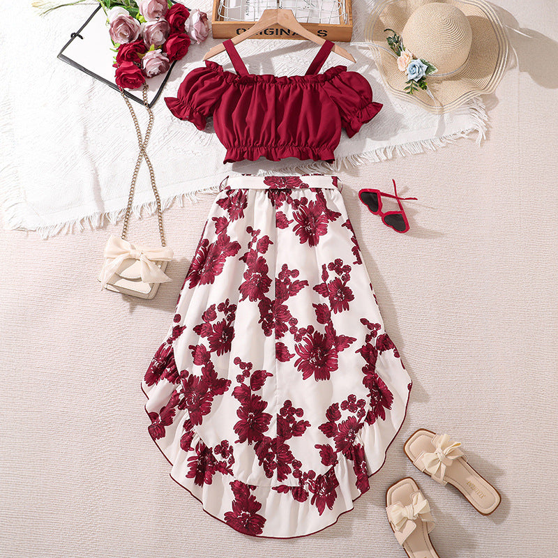 Girls Retro Printing Unique Two-piece Set